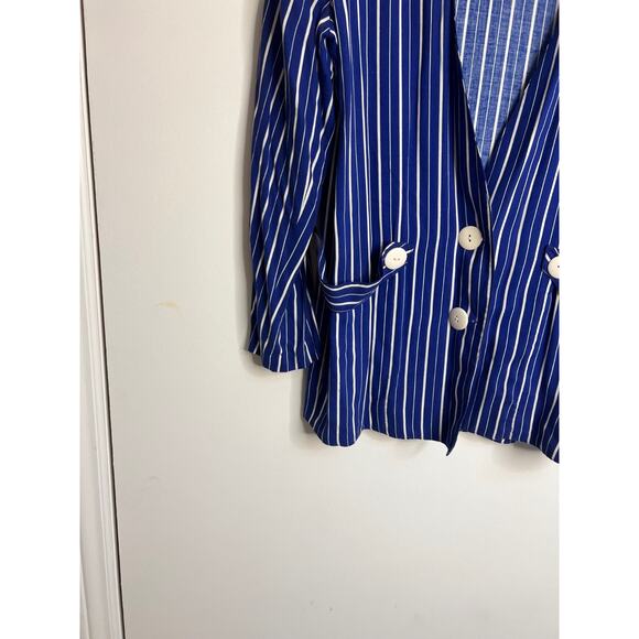 Vintage 90s Striped Jacket Blazer Womens Sz 5 Royal Blue White Striped - Picture 2 of 7